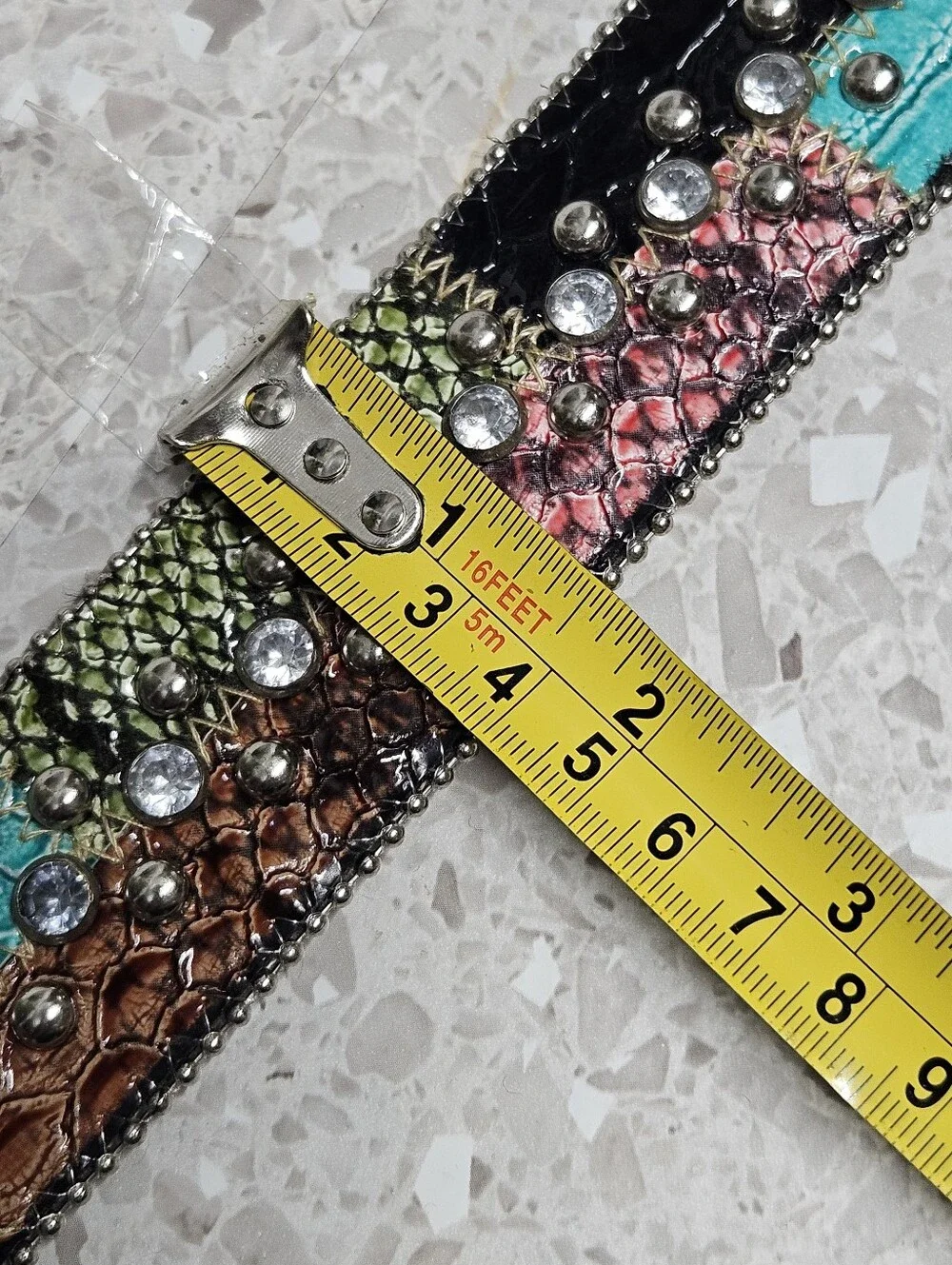 Guess Multi-Color Patchwork Belt with Rhinestones Size XL Y2K